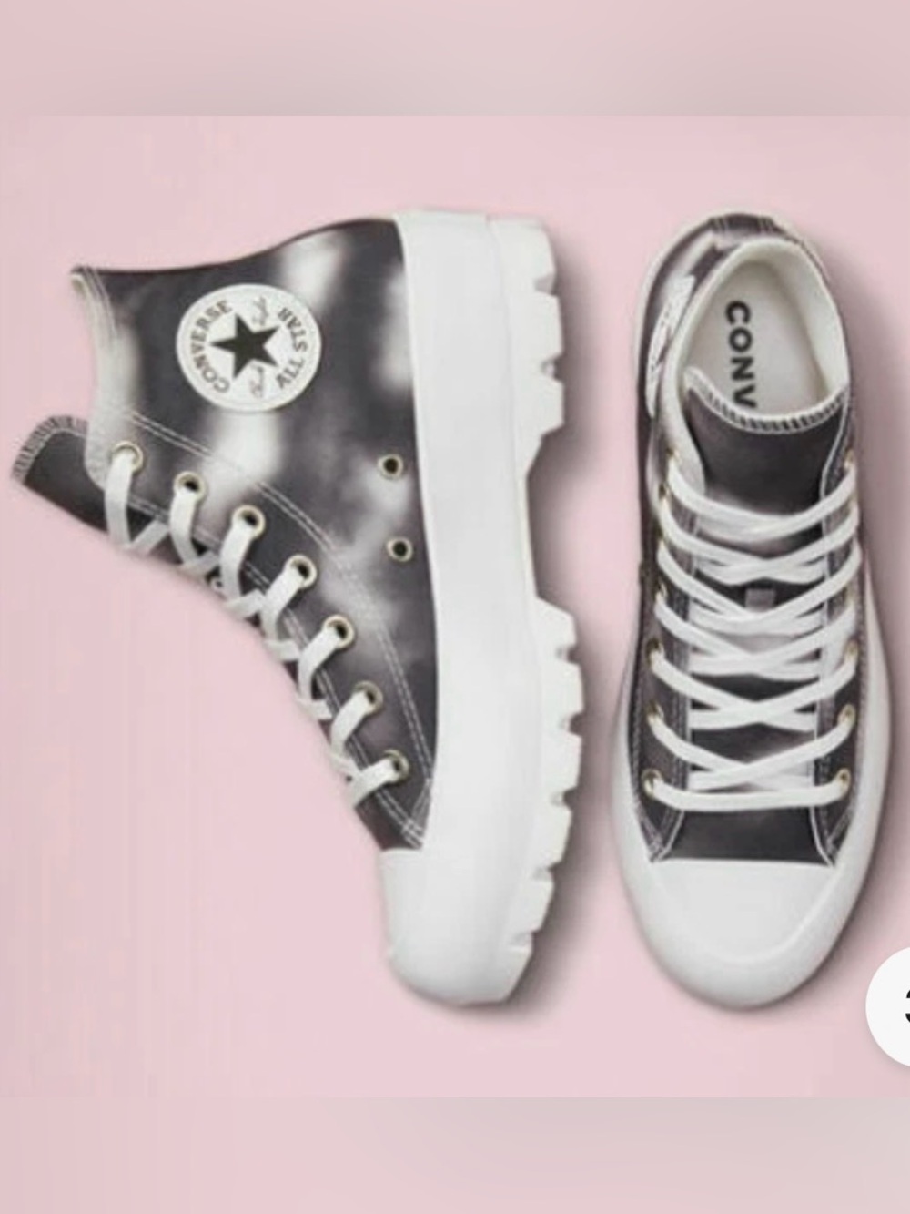 Converse Black and White Tie-Dye Platform Lug-Sole High Tops